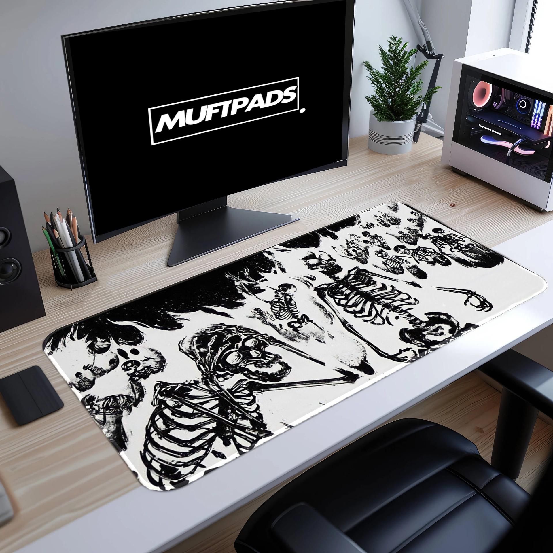 Skeleton Black and White Mouse Pad, Gothic Desk Mat, Minimalist Anatomy Illustration Mouse Pad, Halloween Mouse Pad Gift, Spooky