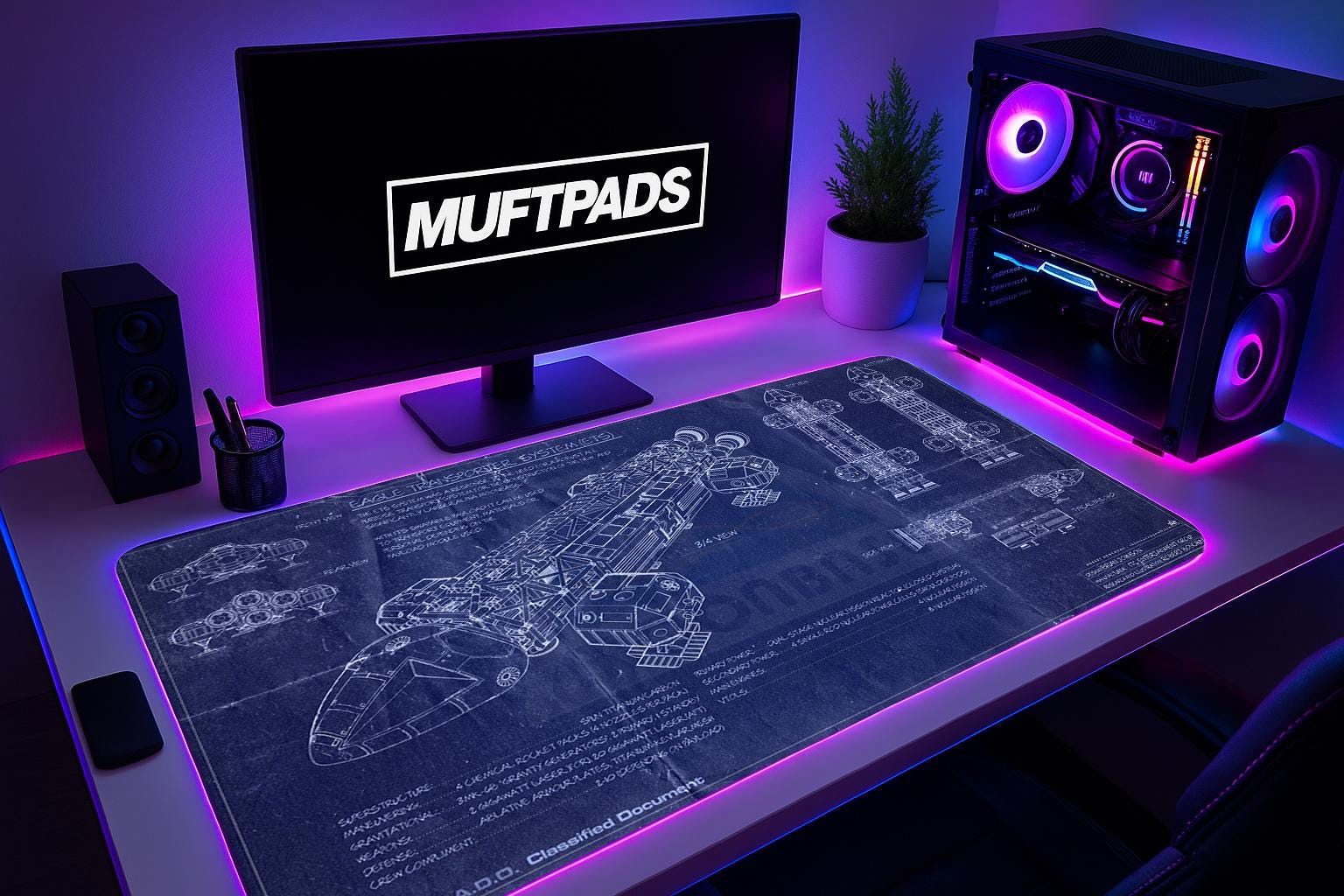Eagle Transporter Mouse Pad - Star Wars Ship Blueprint of ETS - Sci-Fi Desk Mat Gift for Fans