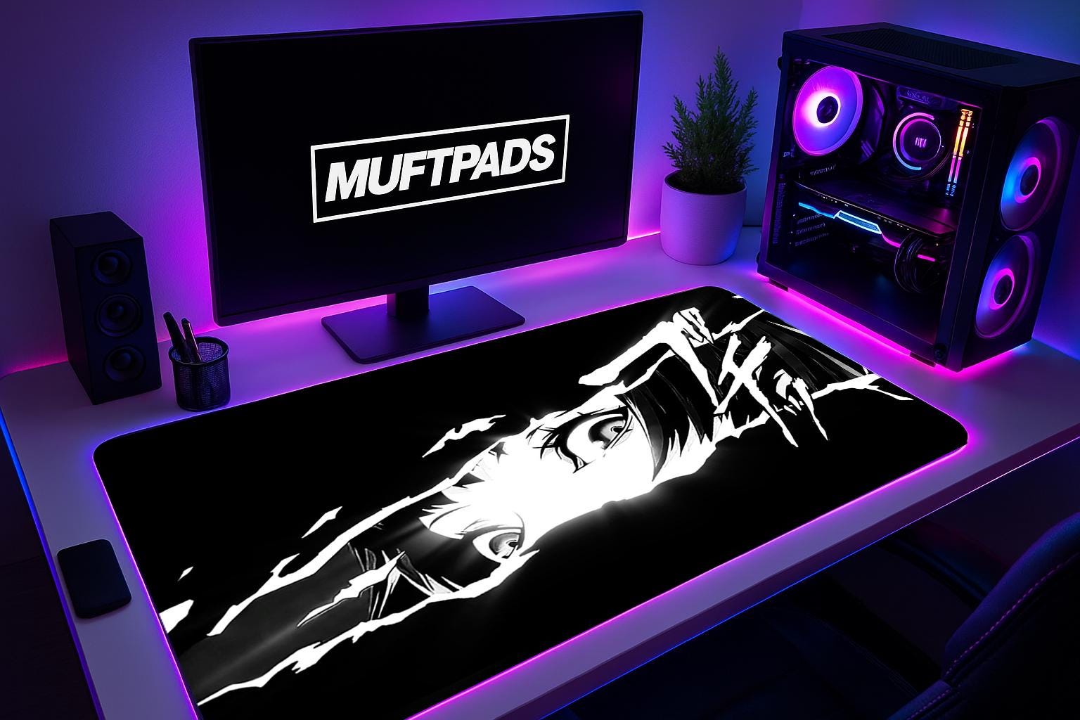 Black and WhiteAnime Girl Desk Mat, Cute Anime Girl Mouse Pad, Pink Minimalist Desk Pad, CyberPunk Girl, Lo Fi, XL, Gaming Mouse Pad