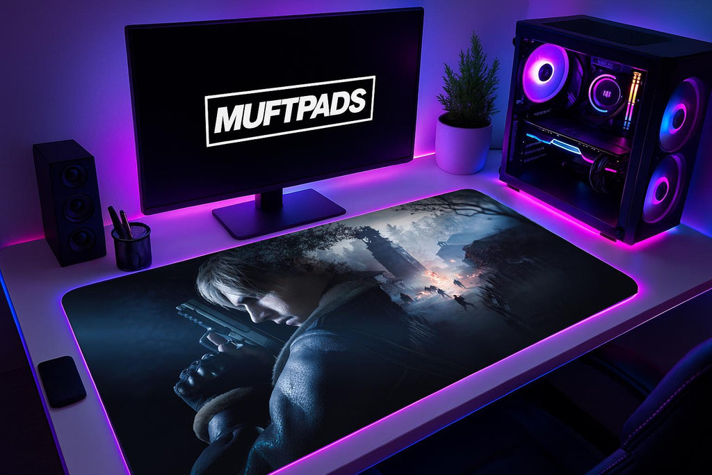 Mouse Pad – Leon Kennedy in Village Horror Scene, RE4 Remake Gaming Desk Mat, Capcom Fan Gift