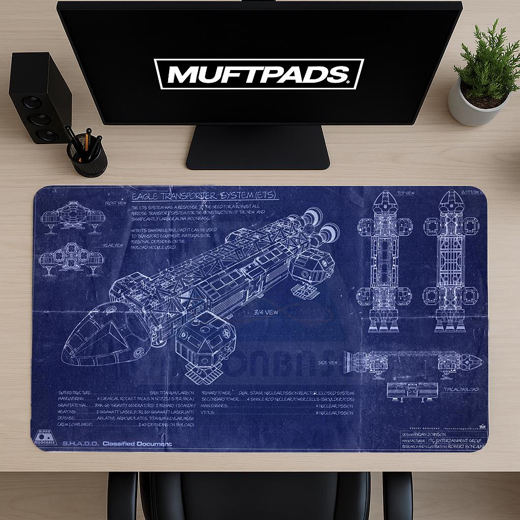 Eagle Transporter Mouse Pad: Sci-Fi Blueprint Desk Mat - MUFTPADS