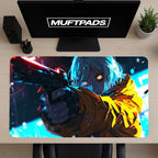 Cyberpunk Girl Mouse Pad - Surreal Android Smile Desk Mat, Pink Sci-Fi Art Mat, Edgy Futuristic Gamer Gift for Her