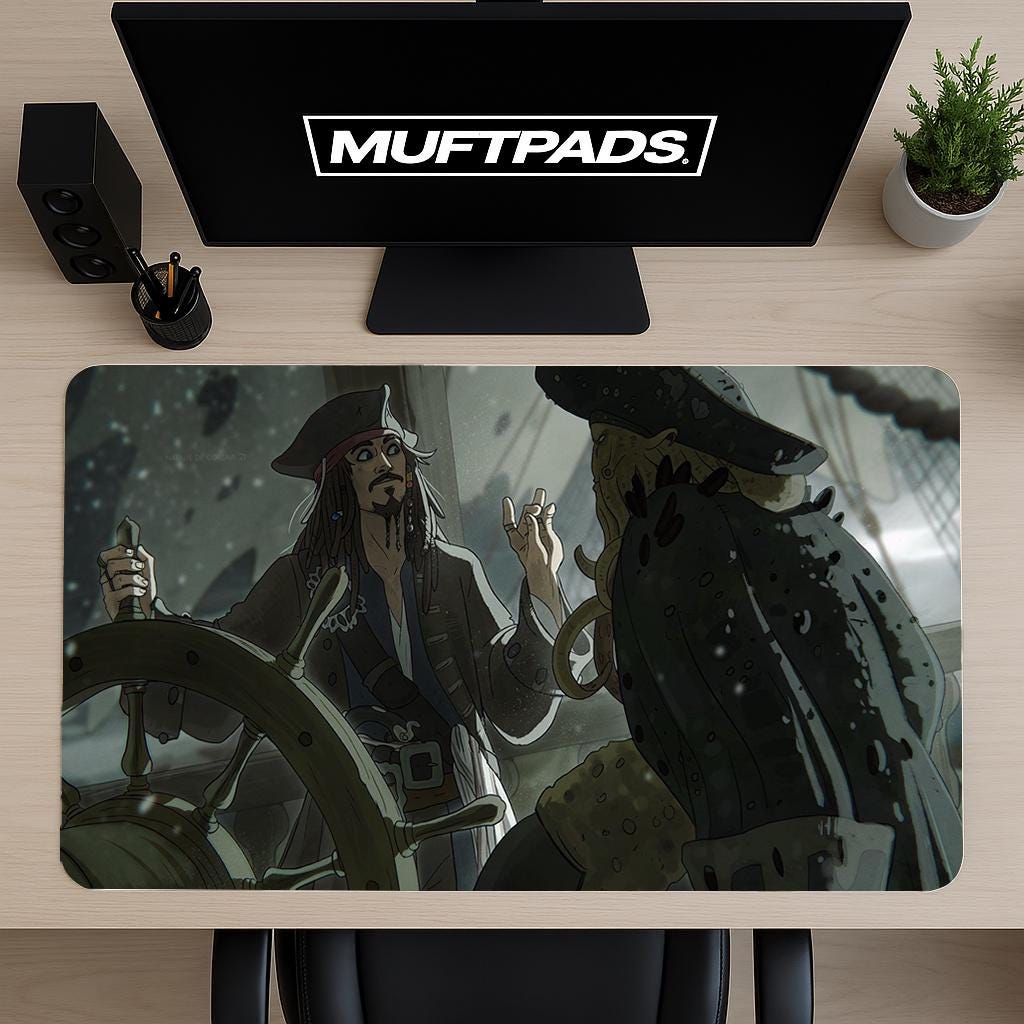 Sparrow Pirate Desk Mat, MTG Play Mat, Fantasy Desk Pad, Lorcana Game Mat, Gaming Setup, Old Pirates Treasure Map, Rustic Desk,Mousepad