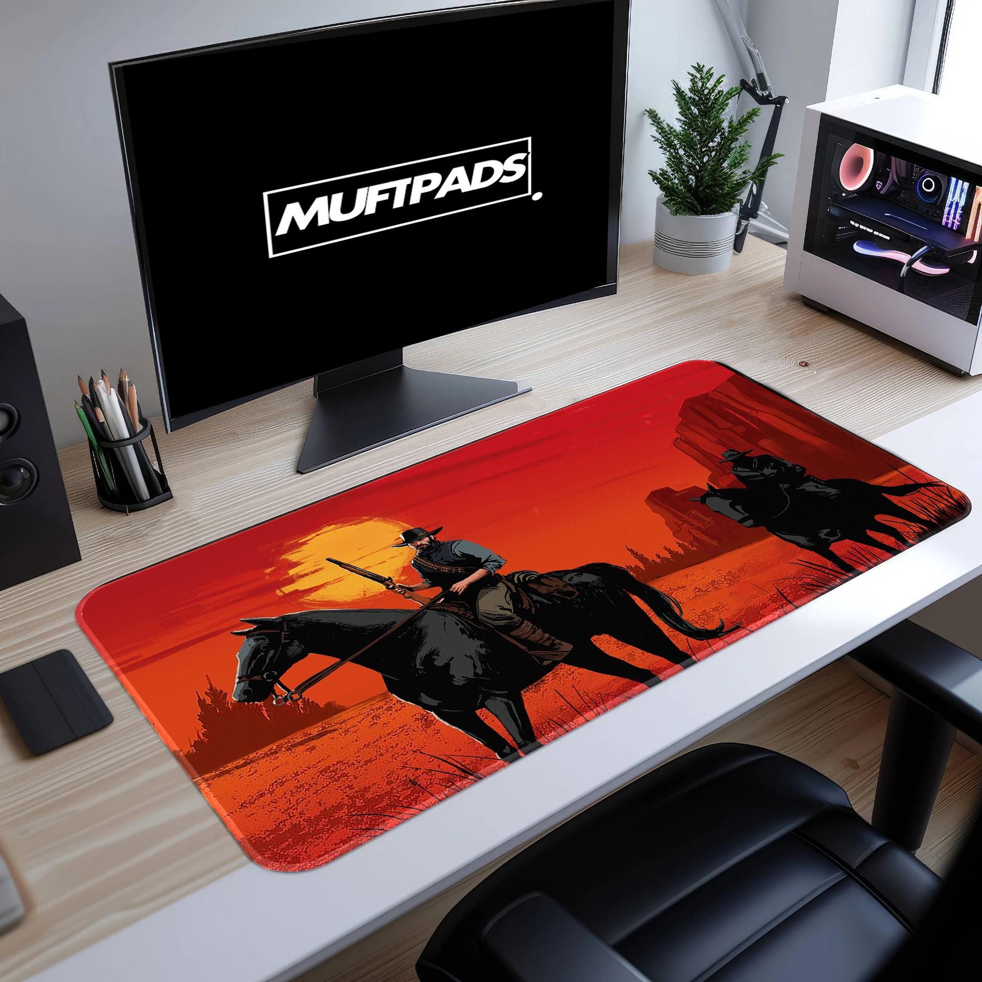 Red Outlaw Cowboy Train Heist Gaming Mouse Pad, Gaming Desk Mat, Redemption Mouse Pad, Red Desk Mat, Dead Mouse Pad