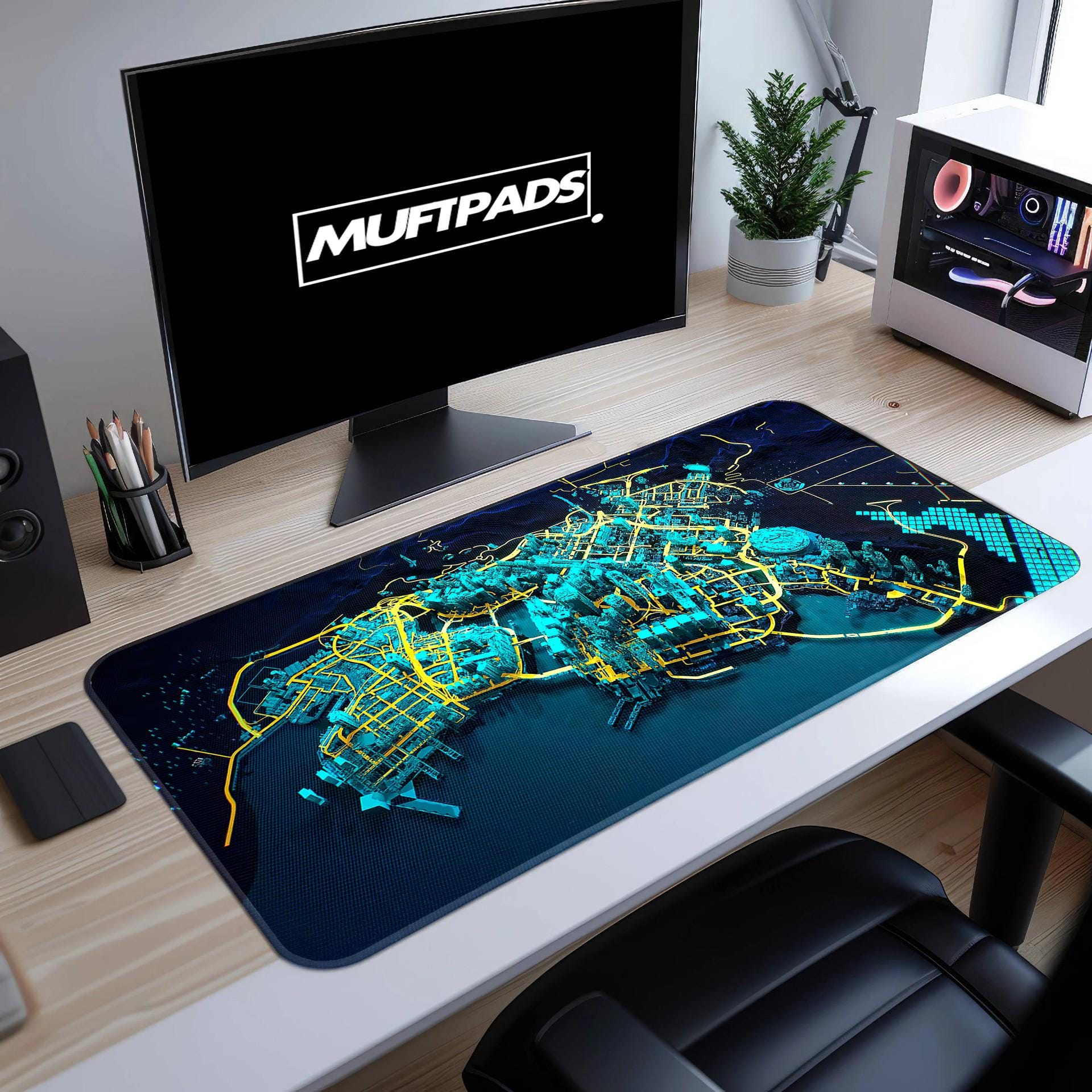 Cyberpunk City Mouse Pad – Neon Futuristic Skyline Gaming Desk Mat, Sci-Fi Tech Decor, Night City Gift Idea