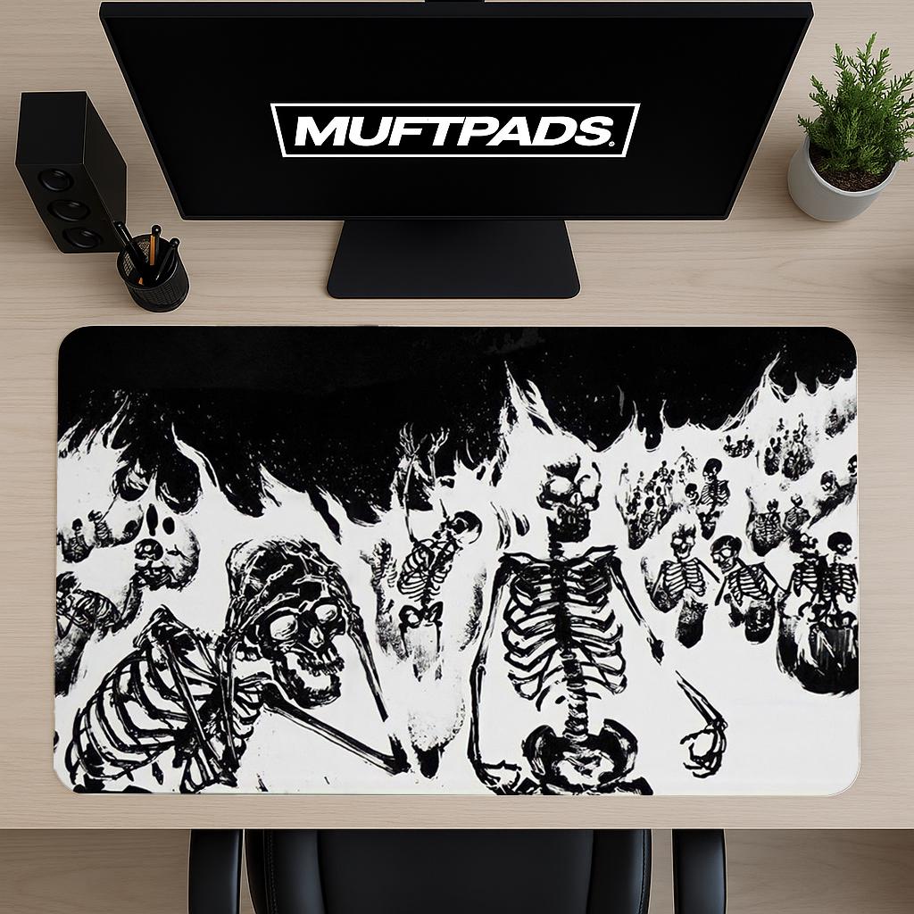 Skeleton Black and White Mouse Pad, Gothic Desk Mat, Minimalist Anatomy Illustration Mouse Pad, Halloween Mouse Pad Gift, Spooky - MUFTPADS