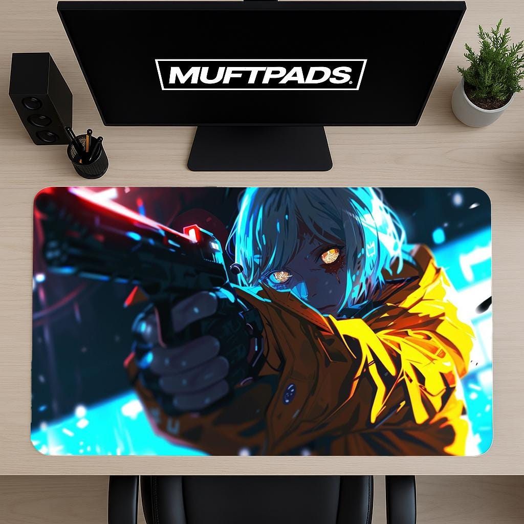 Cyberpunk Girl Mouse Pad: Surreal Android Art Desk Mat - MUFTPADS