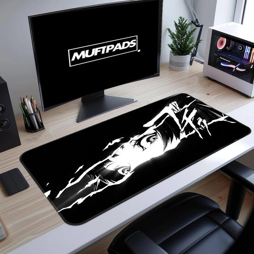 Black and WhiteAnime Girl Desk Mat, Cute Anime Girl Mouse Pad, Pink Minimalist Desk Pad, CyberPunk Girl, Lo Fi, XL, Gaming Mouse Pad