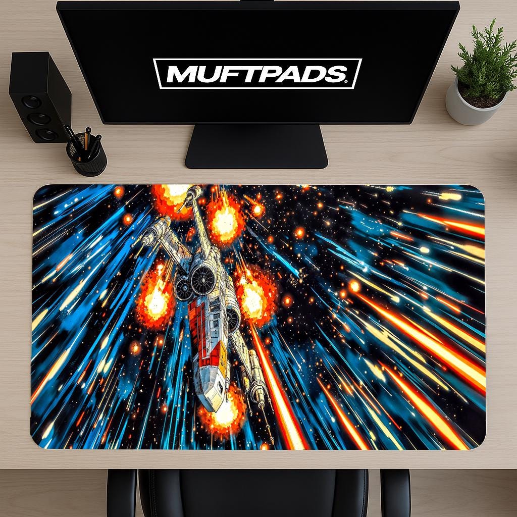 Star Wars X-Wing Mouse Pad - Retro Sci-Fi Gaming Desk Mat, Rebellion Flight Art, Space Battle Decor, Jedi Gift Idea