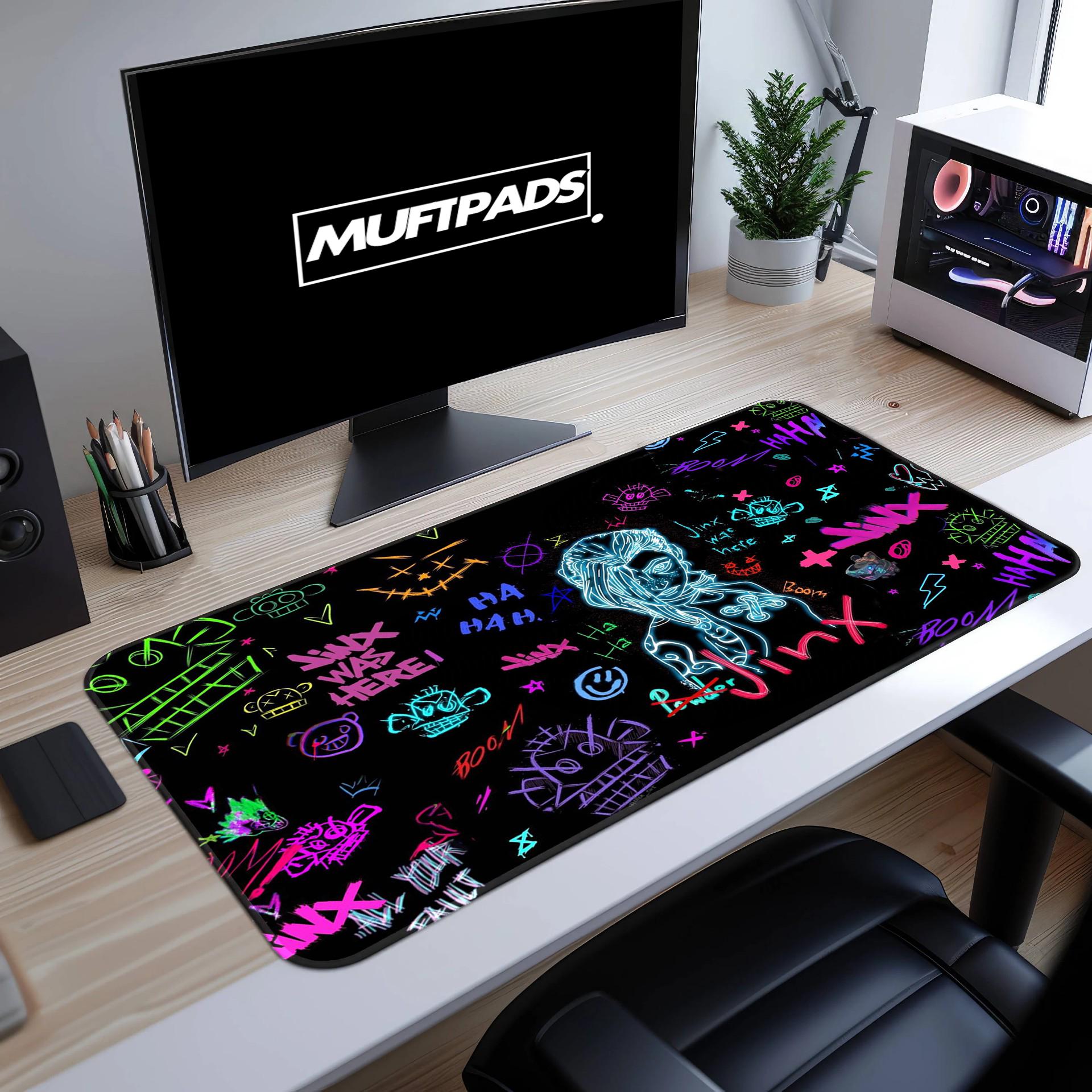 Gaming Mousepad, Jinx Desk Mat for League Of Legends Fans, Jinx Art, Gift For Gamer, Gaming Accessories, Computer Desk Pad, Arcane Desk Mat