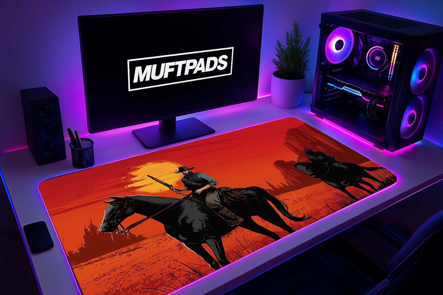 Red Outlaw Cowboy Train Heist Gaming Mouse Pad, Gaming Desk Mat, Redemption Mouse Pad, Red Desk Mat, Dead Mouse Pad