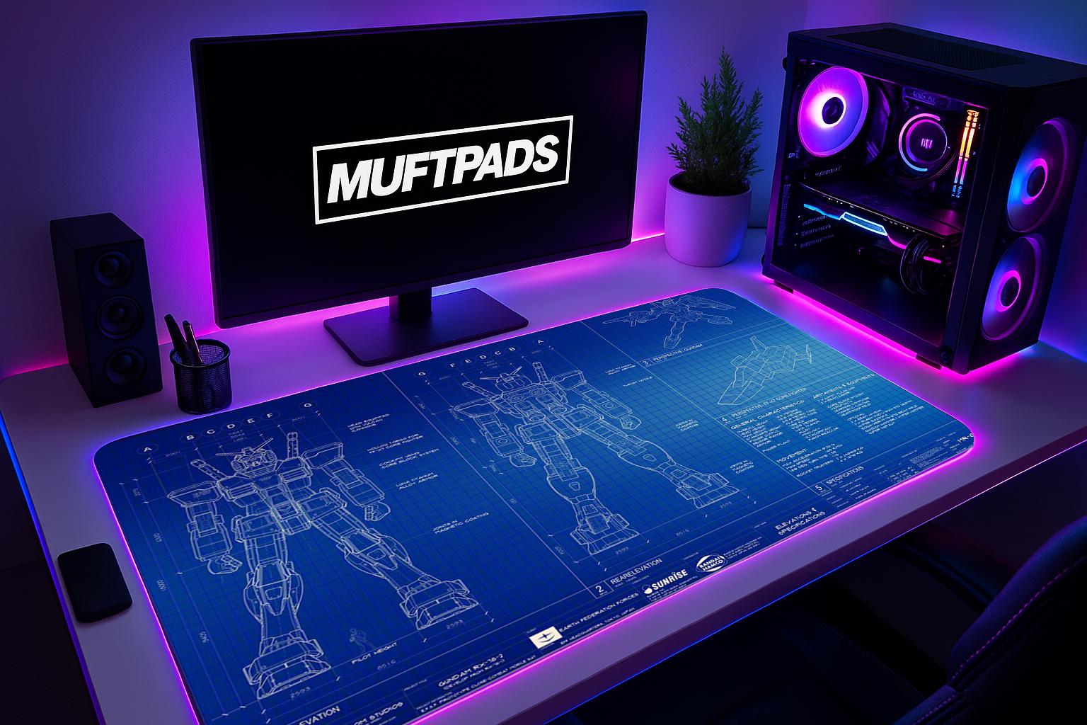 Gundam Blueprint Gaming Desk Mat | Gundam Design Mouse Pad | Perfect Gift for Robot Enthusiasts | Anime Mousepad | Gift for Gamer - MUFTPADS