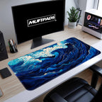 Blue Wave Pattern Desk Mat, Japanese Wave, Minimalist Waves, Blue Mouse Pad, Mousepad, Gamer Gift, Gaming Desk Mat, Gaming Mouse Pad