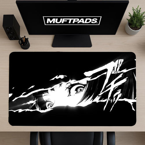 Black and WhiteAnime Girl Desk Mat, Cute Anime Girl Mouse Pad, Pink Minimalist Desk Pad, CyberPunk Girl, Lo Fi, XL, Gaming Mouse Pad