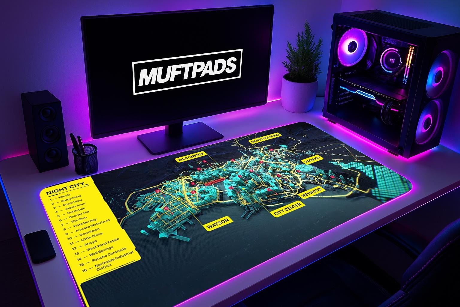 Cyberpunk 2077 Night City Map Mouse Pad – Futuristic Gaming Desk Mat, Cyber City Layout Print, Gamer Gift, Neon Decor