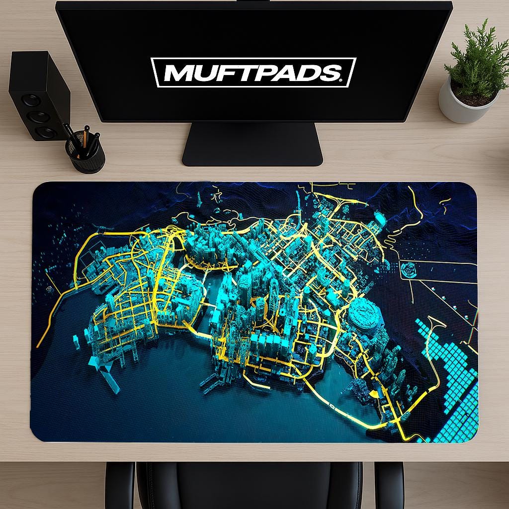 Cyberpunk City Mouse Pad – Neon Futuristic Skyline Gaming Desk Mat, Sci-Fi Tech Decor, Night City Gift Idea
