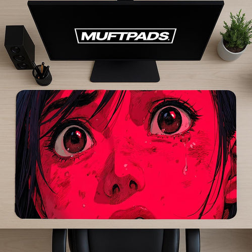 Anime Girl Desk Mat, Cute Anime Girl Mouse Pad, Pink Minimalist Desk Pad, CyberPunk Girl, Lo Fi, XL, Fantasy Playmat, Gaming Mouse Pad