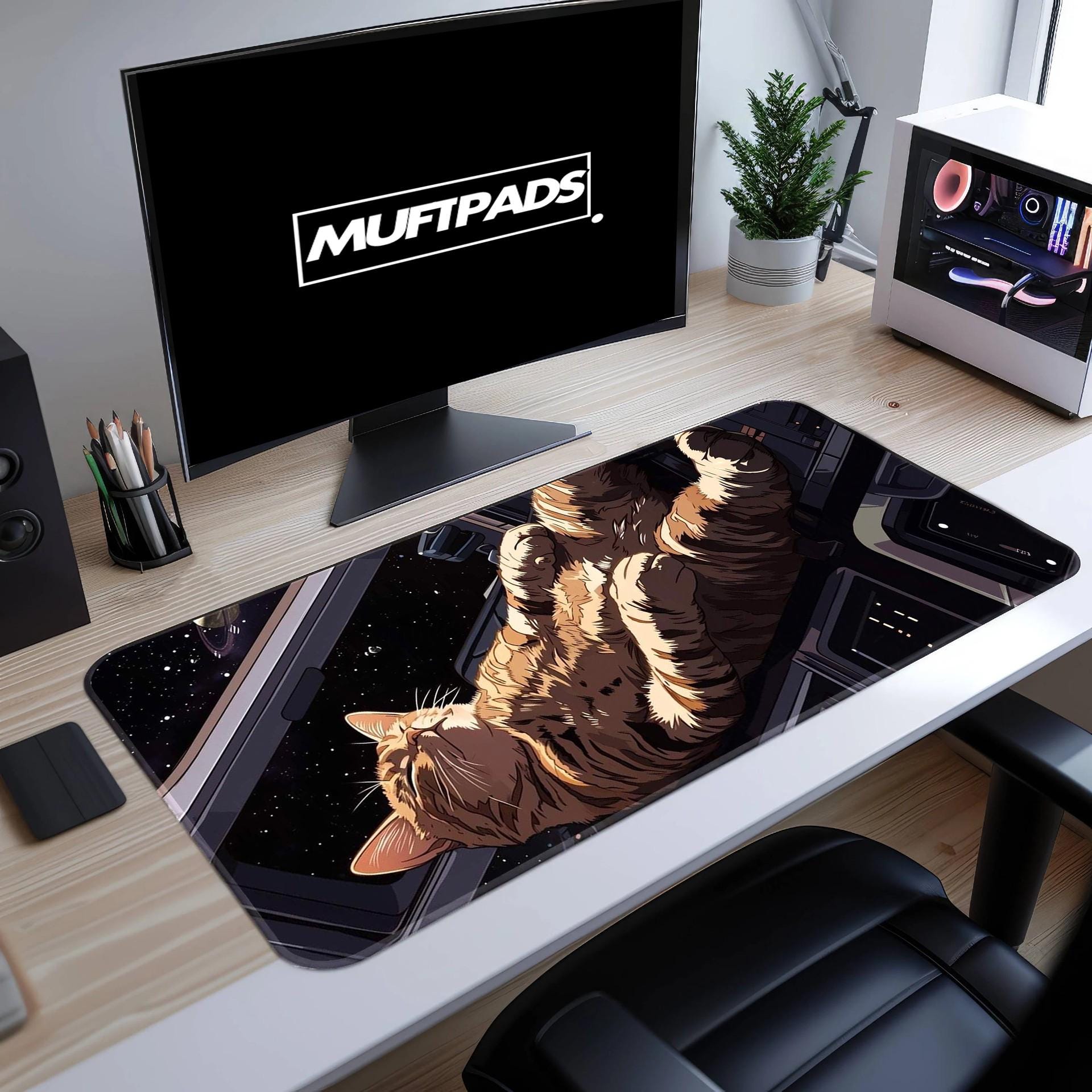 Space Cat Mouse Pad Desk Mat - Large Durable Non-Slip Gaming Mousepad with Cute Astronaut Cat Design for Office & Home