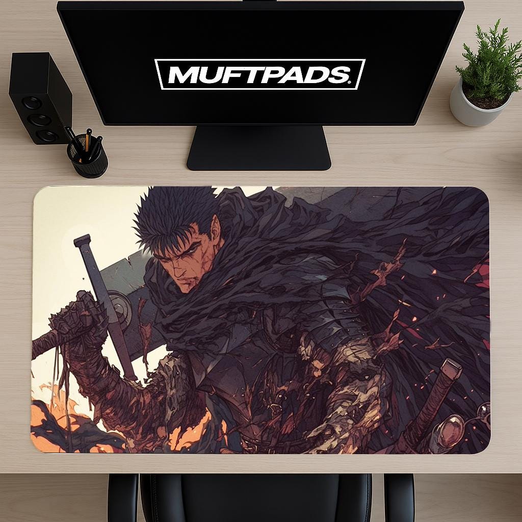 Guts Berserker Rage Mouse Pad – Berserk Anime Gaming Desk Mat, Dark Fantasy Decor, Anime Fan Gift