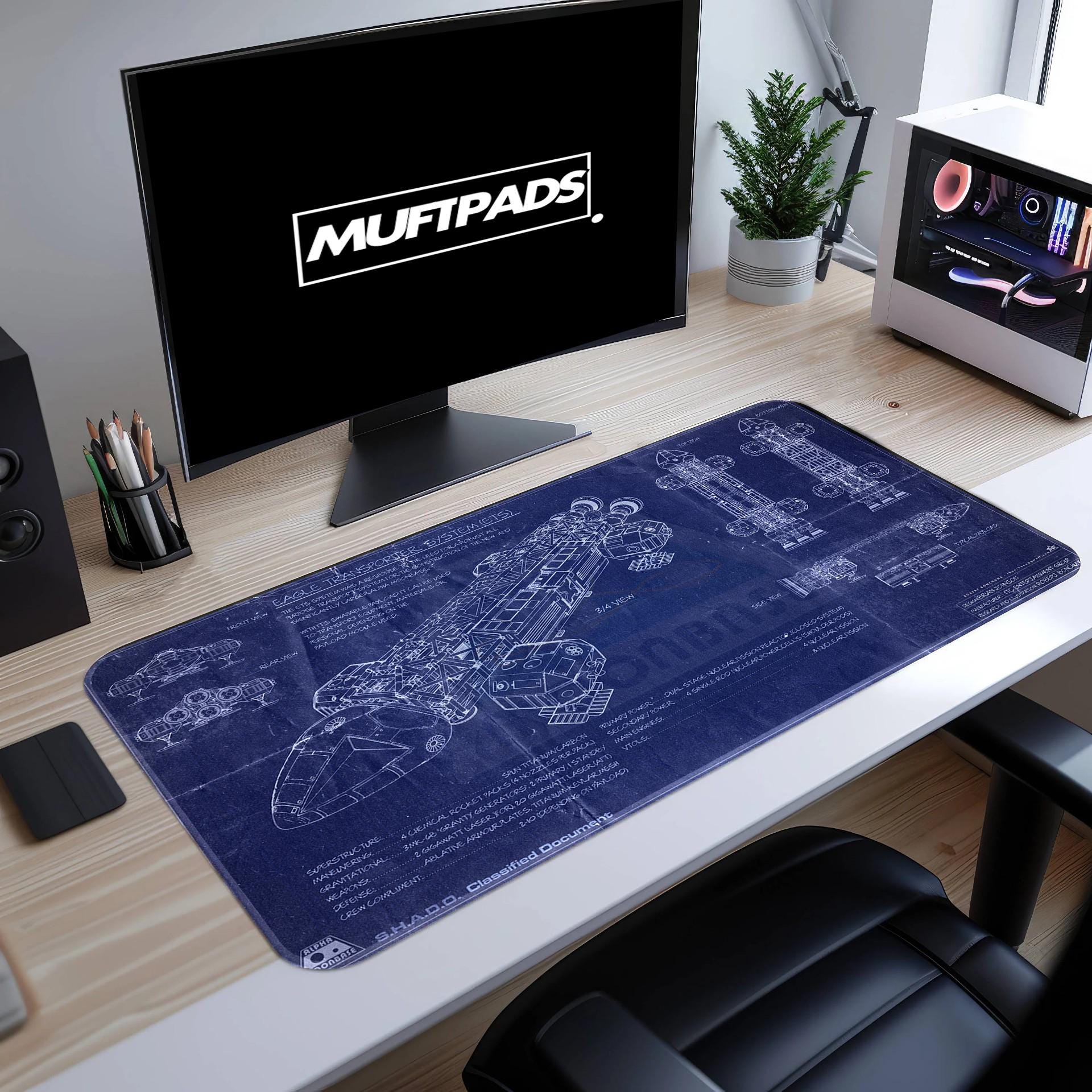 Eagle Transporter Mouse Pad - Star Wars Ship Blueprint of ETS - Sci-Fi Desk Mat Gift for Fans