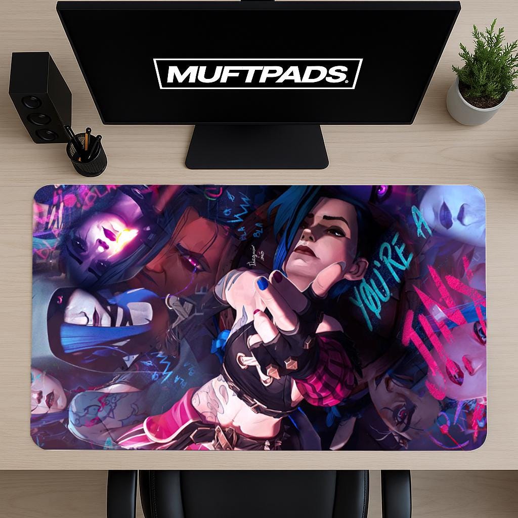 Jinx Arcane Mouse Pad – League of Legends Neon Graffiti Design, Gaming Desk Mat, LoL Streamer Gift