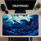 Blue Wave Pattern Desk Mat, Japanese Wave, Minimalist Waves, Blue Mouse Pad, Mousepad, Gamer Gift, Gaming Desk Mat, Gaming Mouse Pad