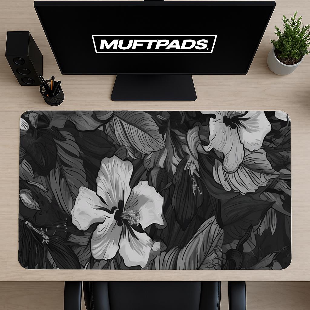 Mousepad Black White Flowers Desk Mat Floral Office Deco Desk Mat Accessories Minimalism