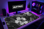 Mousepad Black White Flowers Desk Mat Floral Office Deco Desk Mat Accessories Minimalism