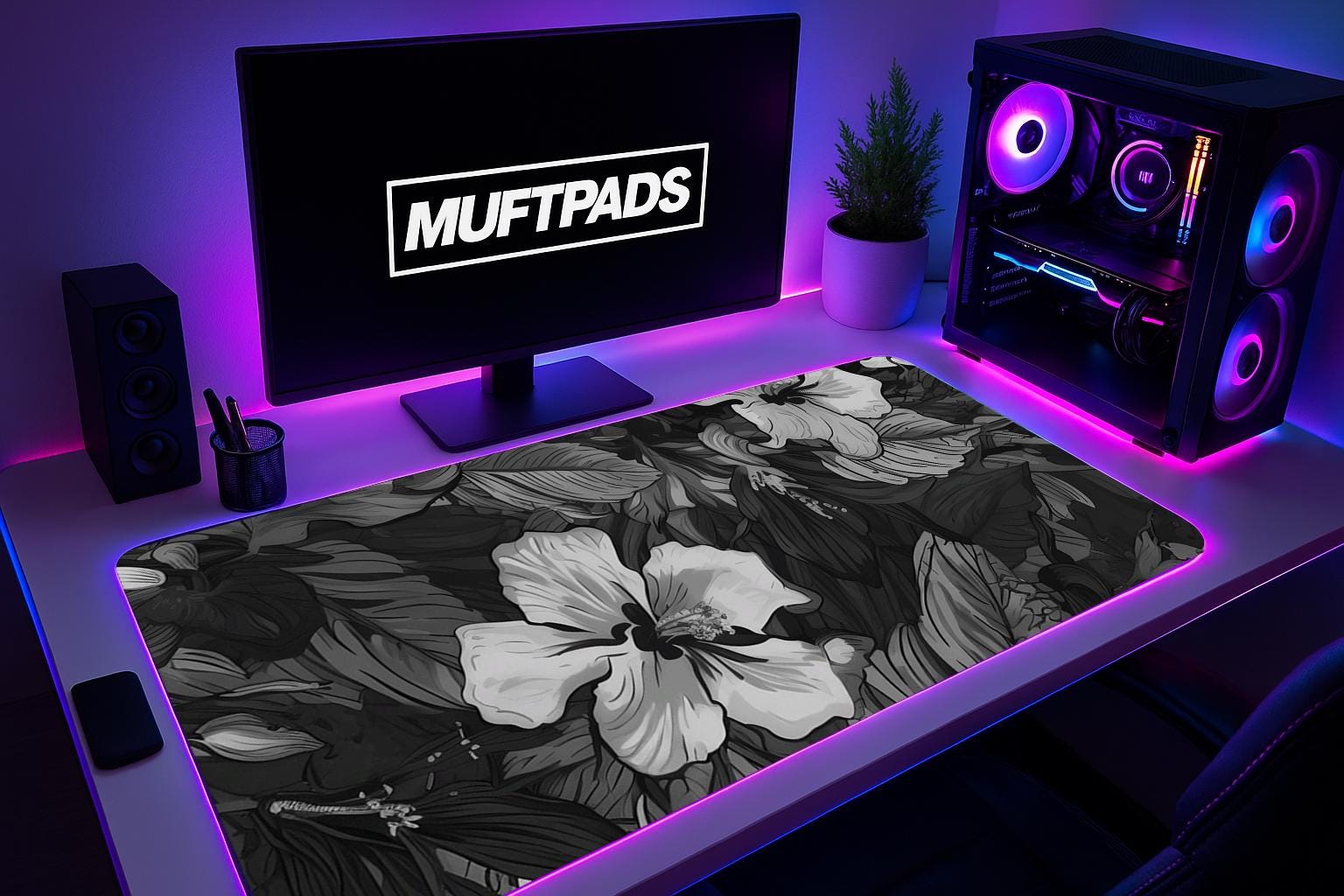 Mousepad Black White Flowers Desk Mat Floral Office Deco Desk Mat Accessories Minimalism