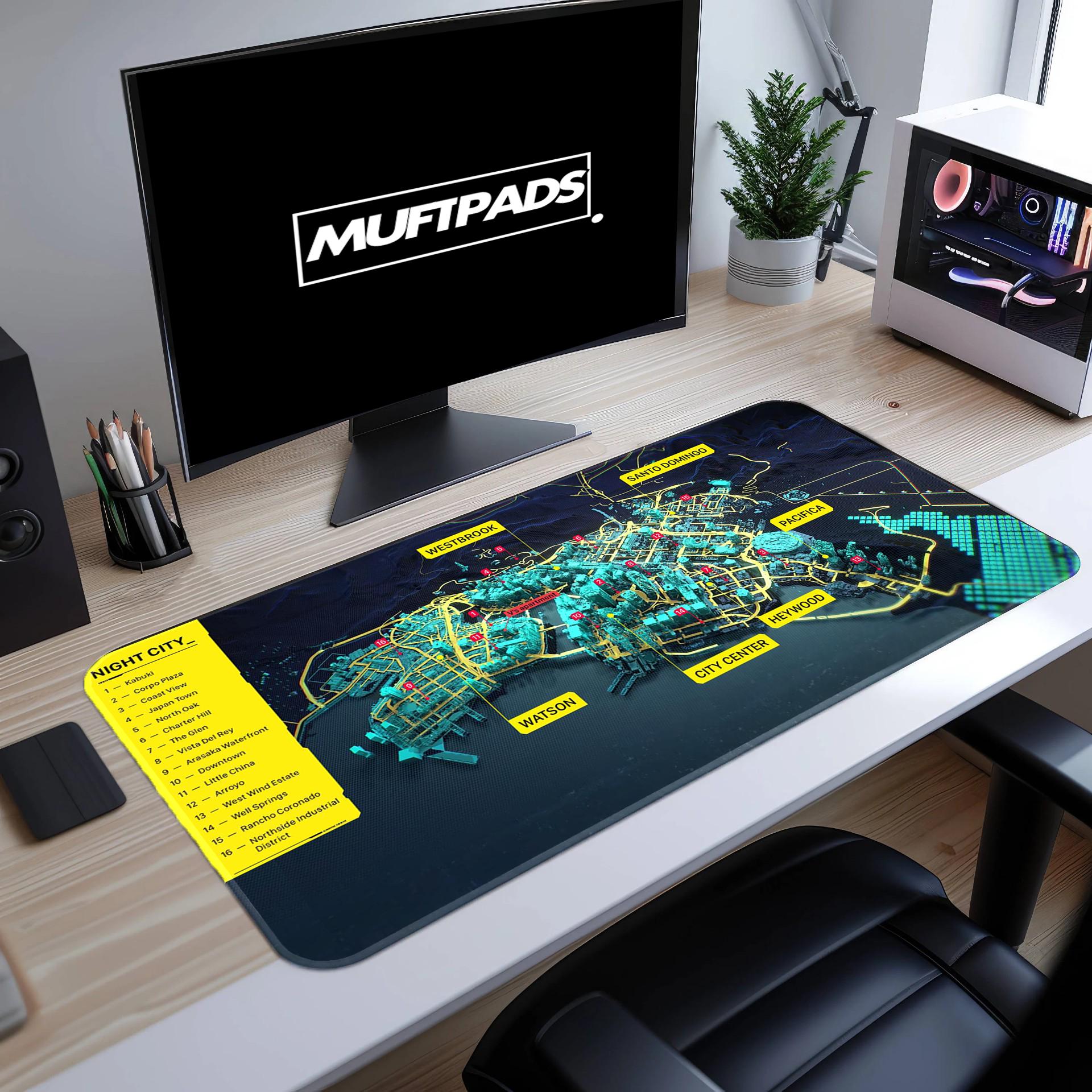 Cyberpunk 2077 Night City Map Mouse Pad – Futuristic Gaming Desk Mat, Cyber City Layout Print, Gamer Gift, Neon Decor