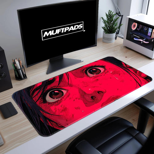 Anime Girl Desk Mat, Cute Anime Girl Mouse Pad, Pink Minimalist Desk Pad, CyberPunk Girl, Lo Fi, XL, Fantasy Playmat, Gaming Mouse Pad