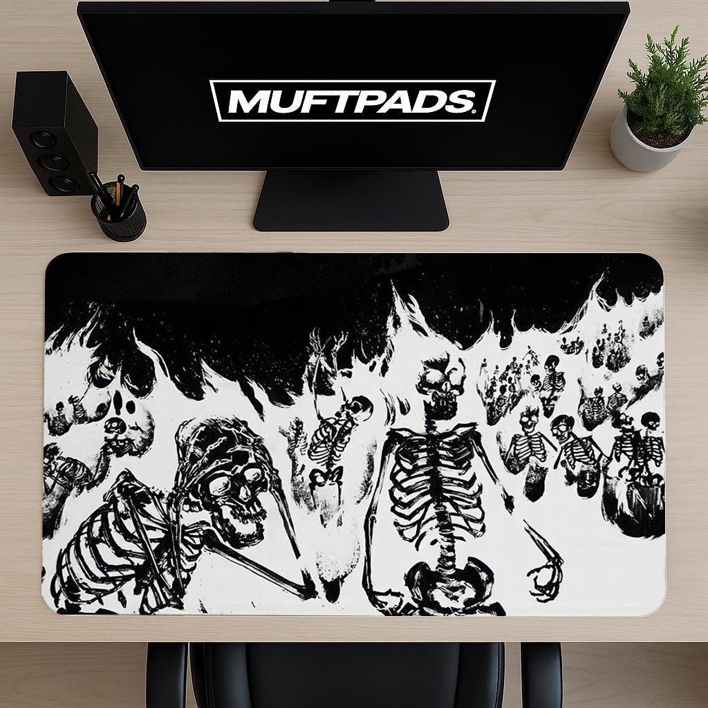 Skeleton Black and White Mouse Pad, Gothic Desk Mat, Minimalist Anatomy Illustration Mouse Pad, Halloween Mouse Pad Gift, Spooky