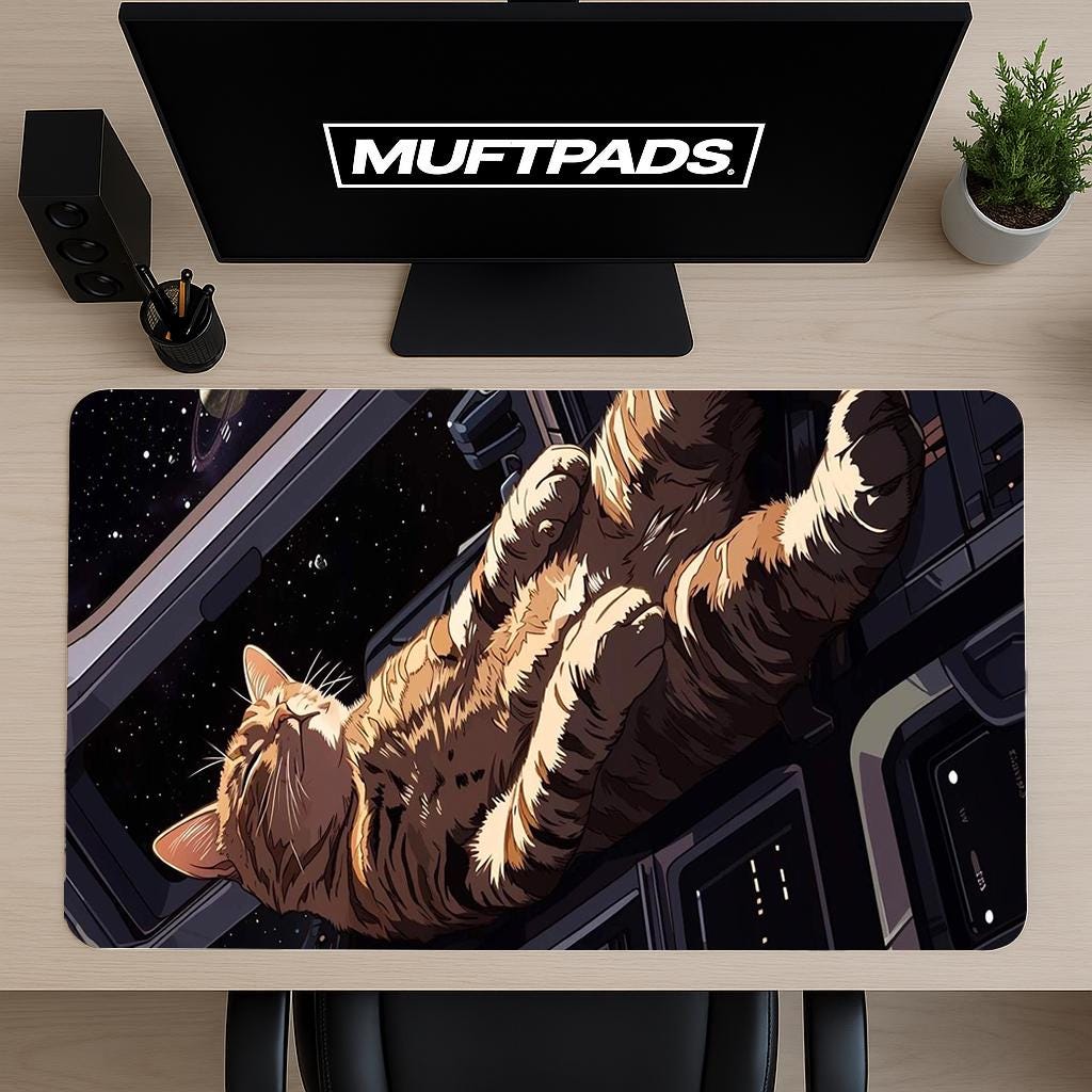 Space Cat Mouse Pad Desk Mat - Large Durable Non-Slip Gaming Mousepad with Cute Astronaut Cat Design for Office & Home