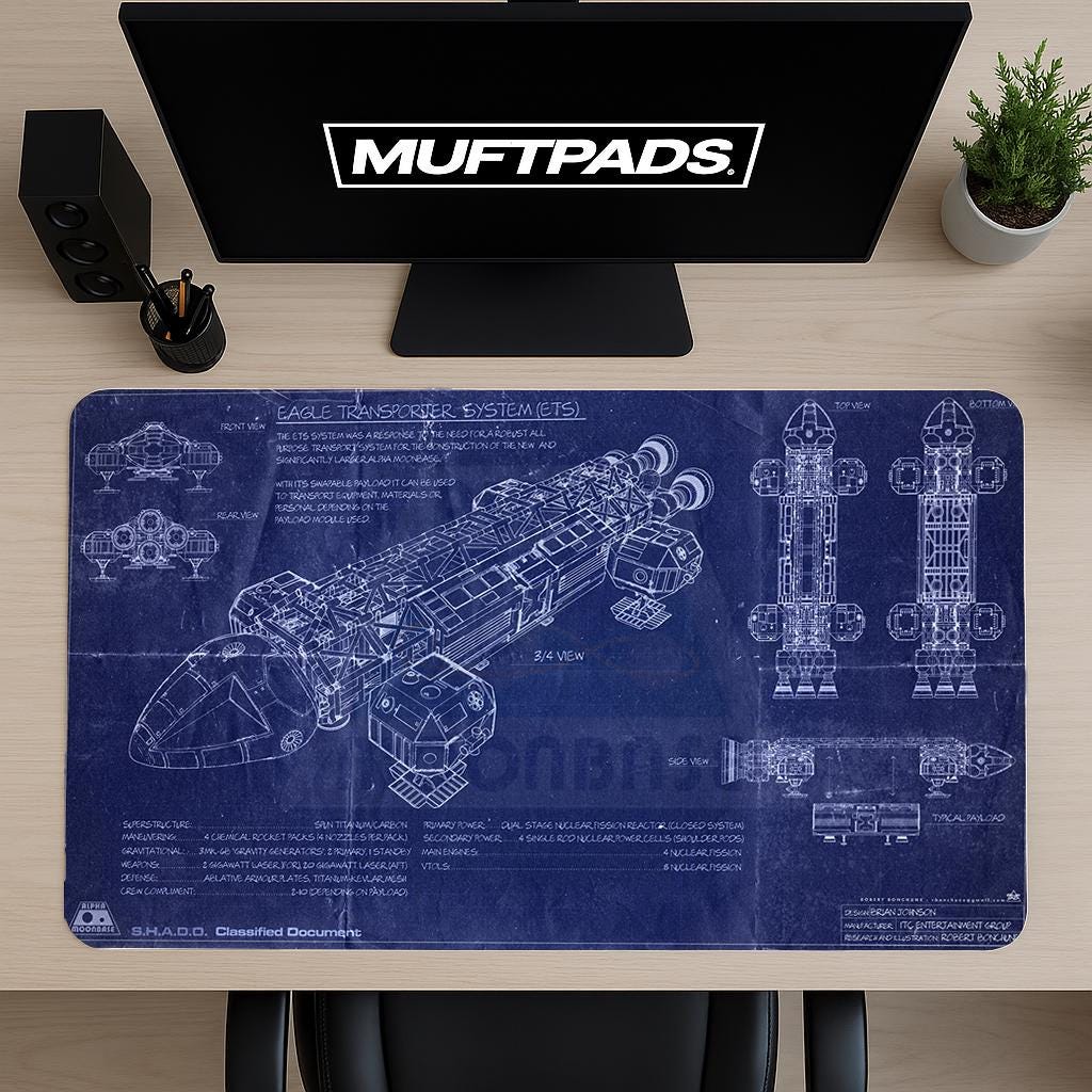 Eagle Transporter Mouse Pad - Star Wars Ship Blueprint of ETS - Sci-Fi Desk Mat Gift for Fans