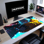 Cyberpunk Girl Mouse Pad - Surreal Android Smile Desk Mat, Pink Sci-Fi Art Mat, Edgy Futuristic Gamer Gift for Her
