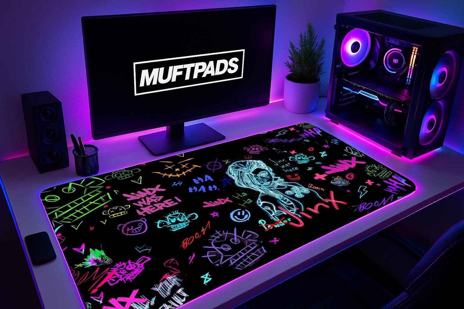 Gaming Mousepad, Jinx Desk Mat for League Of Legends Fans, Jinx Art, Gift For Gamer, Gaming Accessories, Computer Desk Pad, Arcane Desk Mat