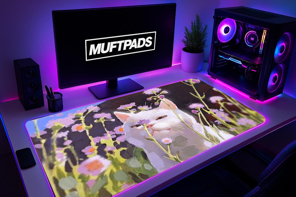 Kawaii Cat Mouse Pad: Floral Anime Desk Mat, Gaming - MUFTPADS