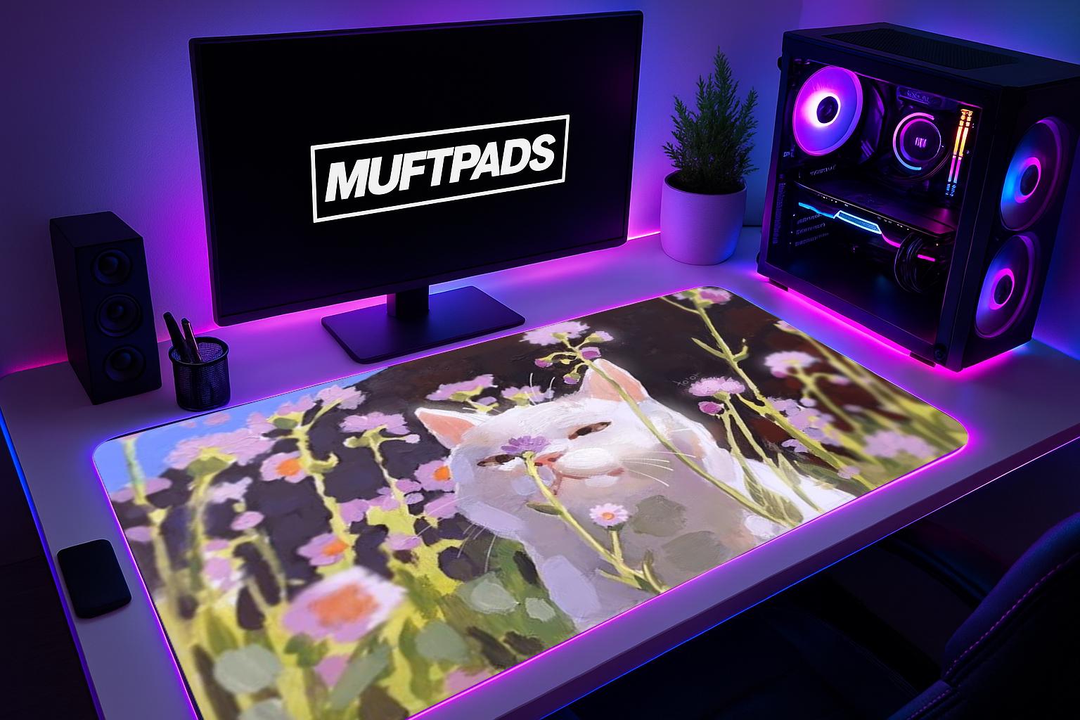 Kawaii Cat Mouse Pad: Floral Anime Desk Mat, Gaming - MUFTPADS
