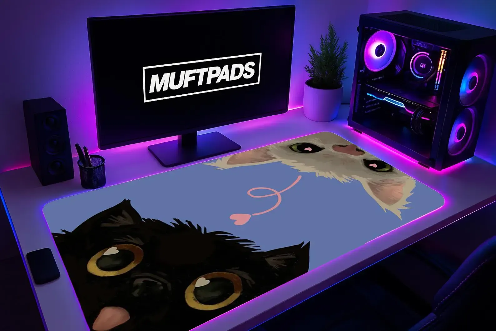 Cat Illustration Mouse Pad – Minimal Desk Mat – Gift for Cat Lovers
