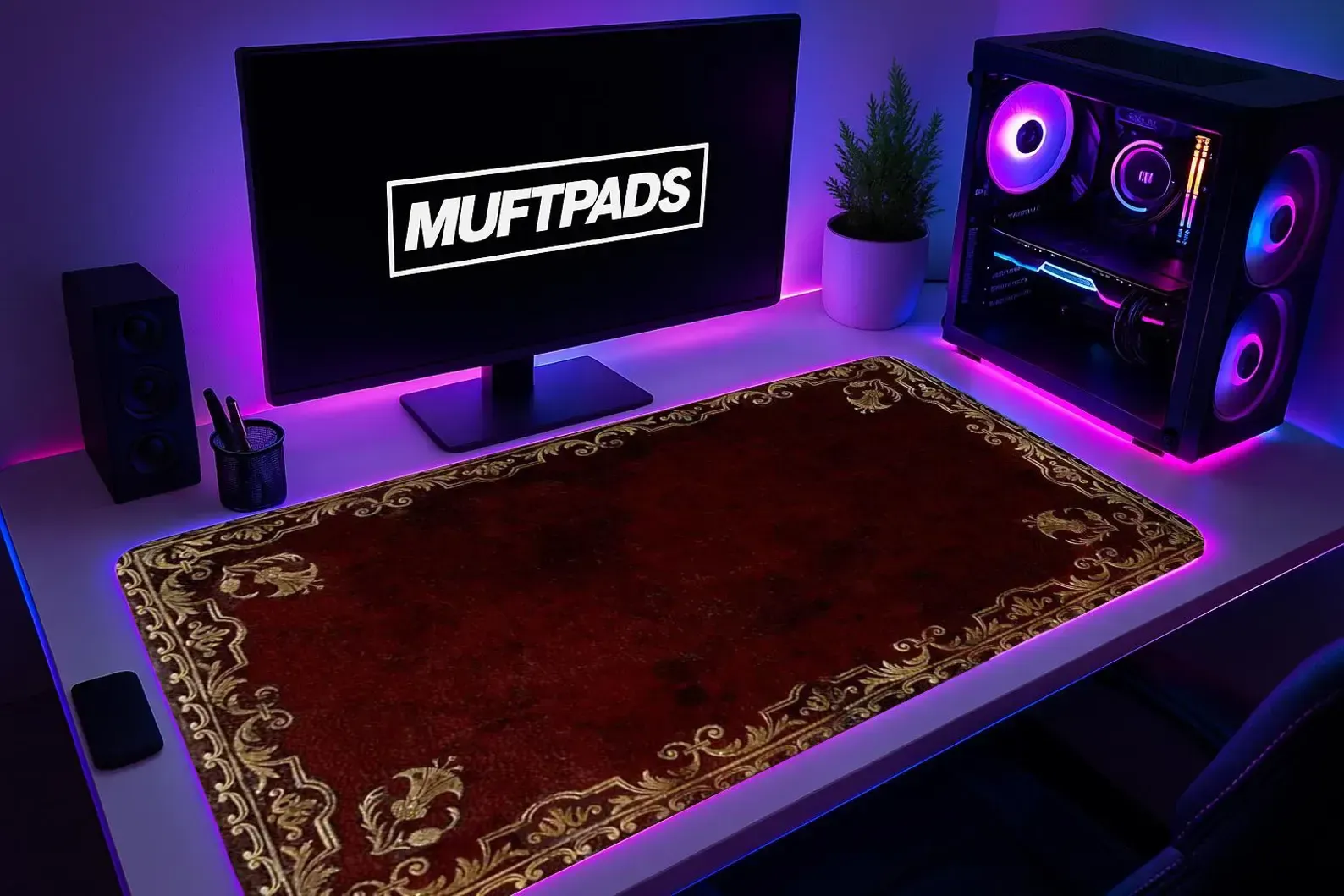 Vintage Red Rug Mouse Pad - Ornate Baroque Desk Mat, Non-Slip, Stitched Edge, Water-Resistant
