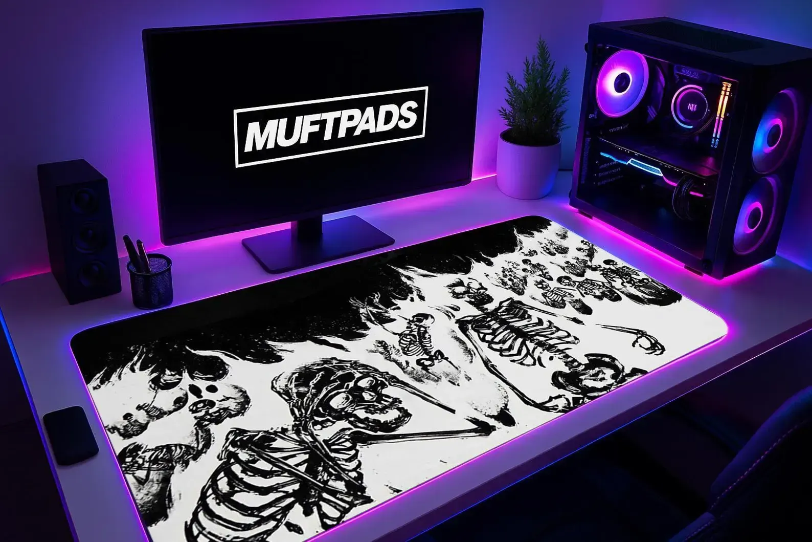 Skeleton Illustration Mouse Pad – Dark Ink Desk Mat – Gaming Desk Setup