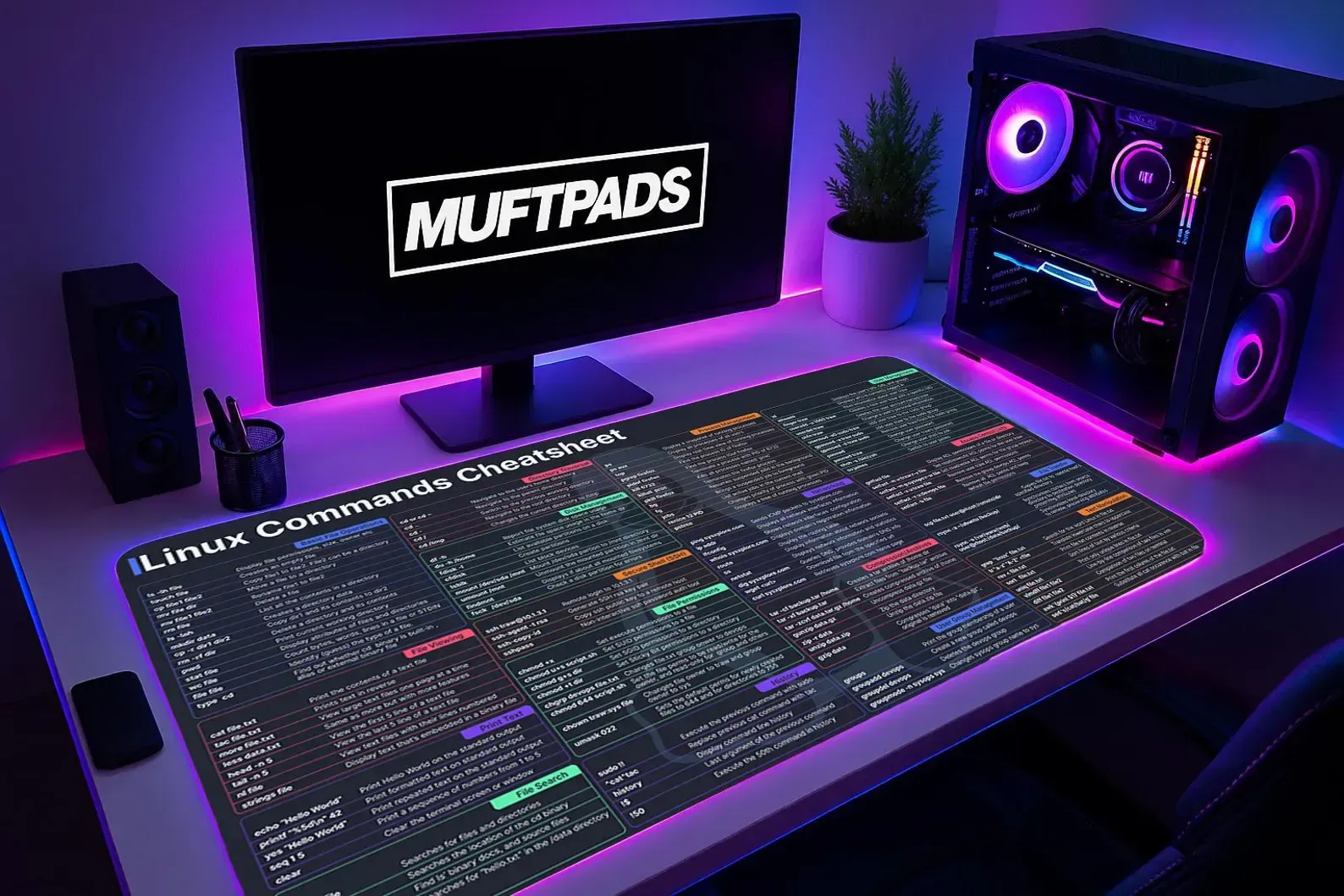 Linux Commands Cheatsheet Desk Mat Mouse Pad