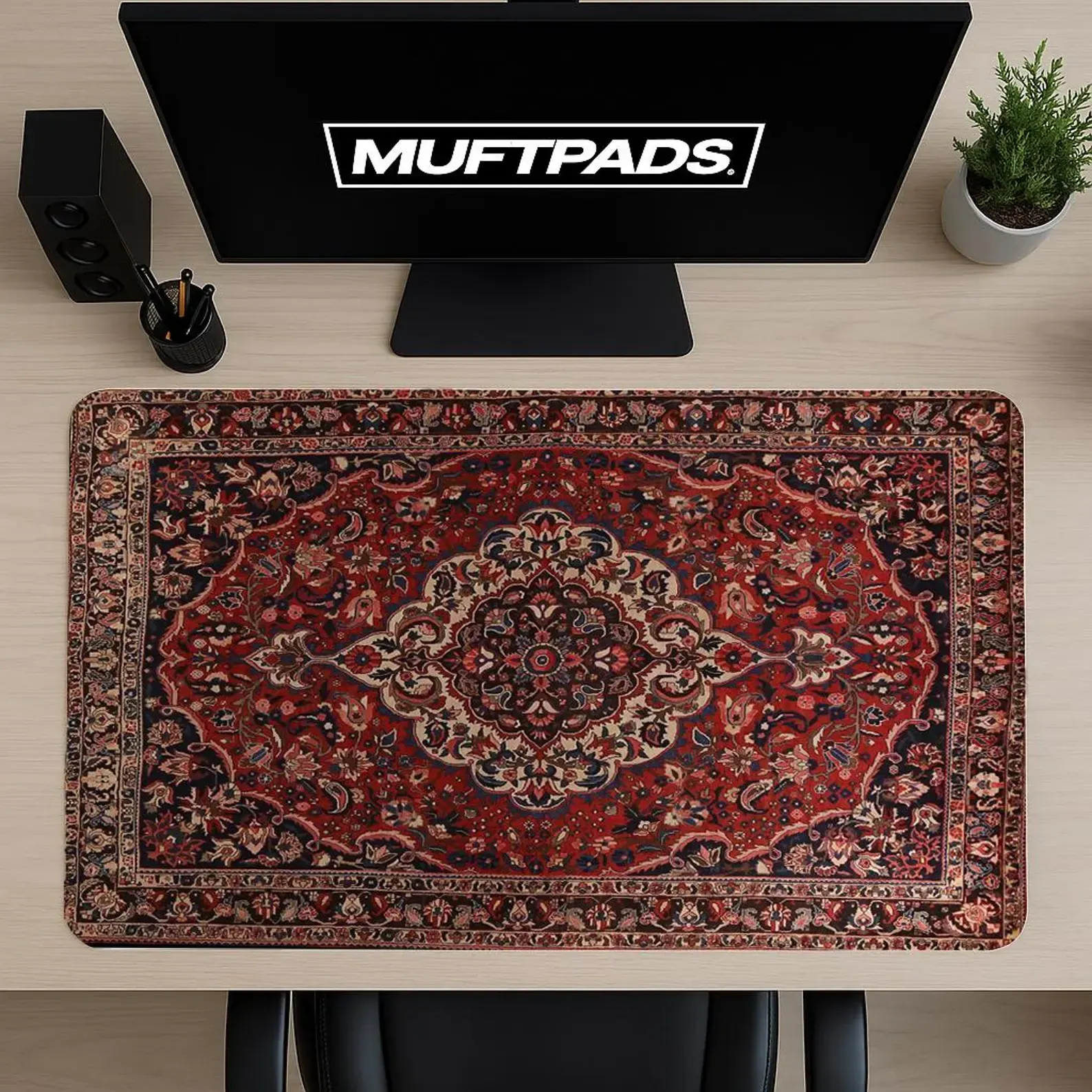 Turkish Rug Pattern Desk Mat Mouse Pad – Vintage Oriental Carpet Style
