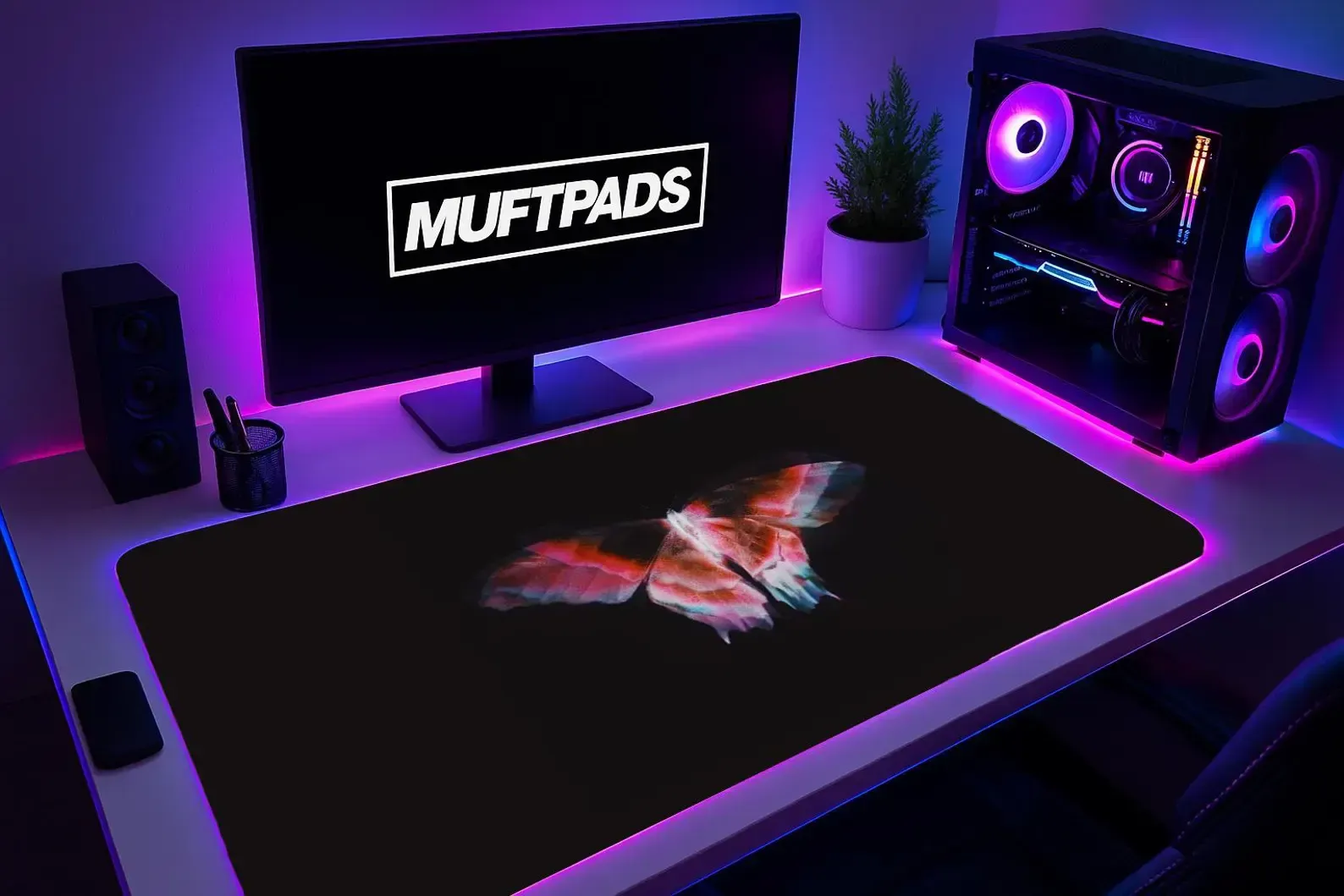 Minimal Butterfly Desk Mat Mouse Pad – Dark Abstract Art