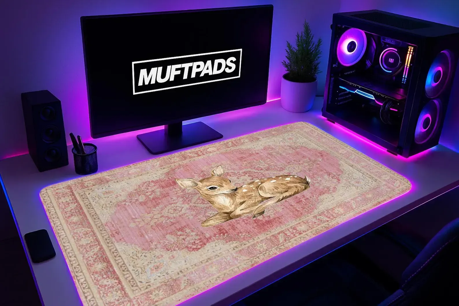 Vintage Fawn Pink Oriental Mouse Pad Desk Mat for Cozy Desk Setup