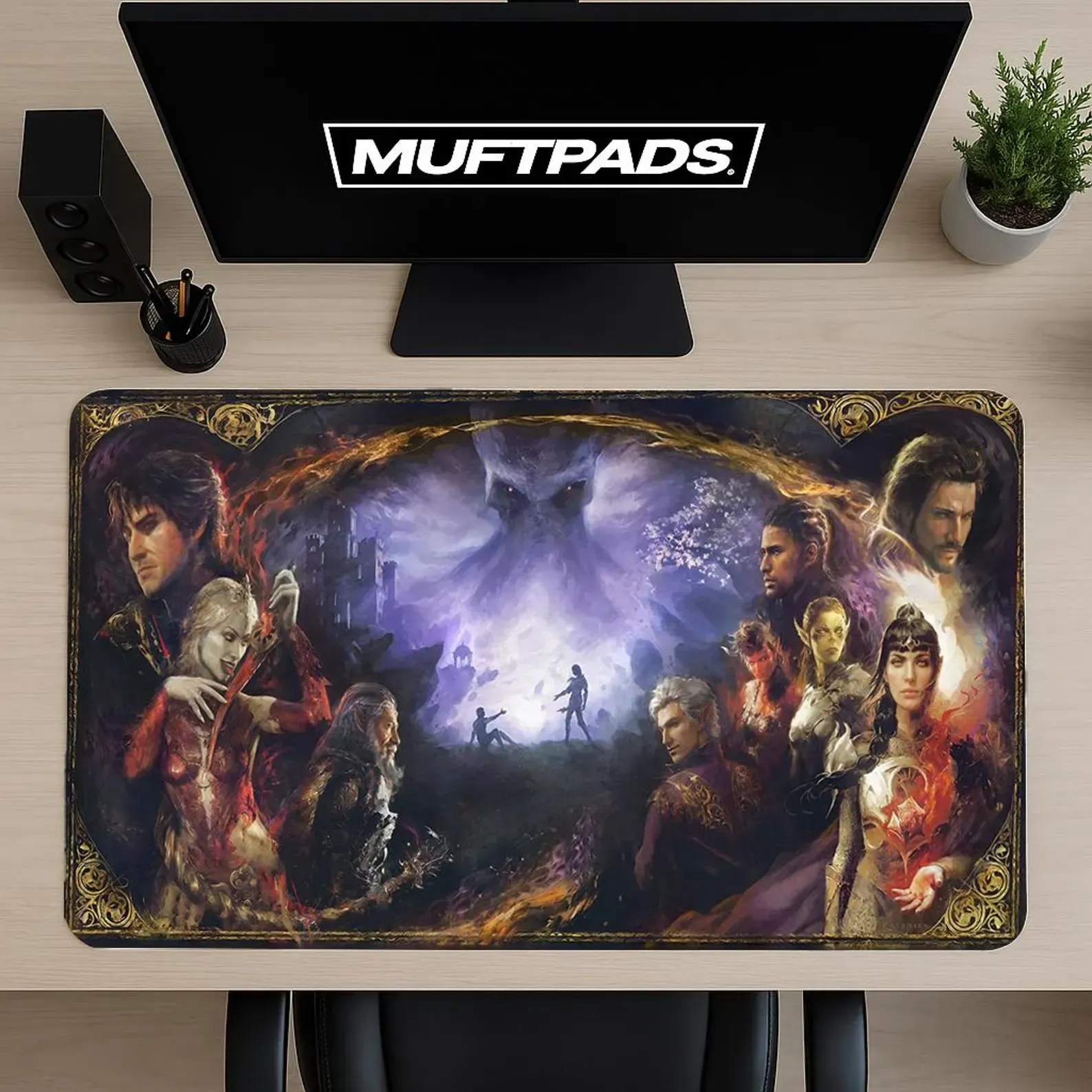Fantasy RPG Gaming Mouse Pad, Dark Adventure Desk Mat, Non-Slip Neoprene XXL Setup
