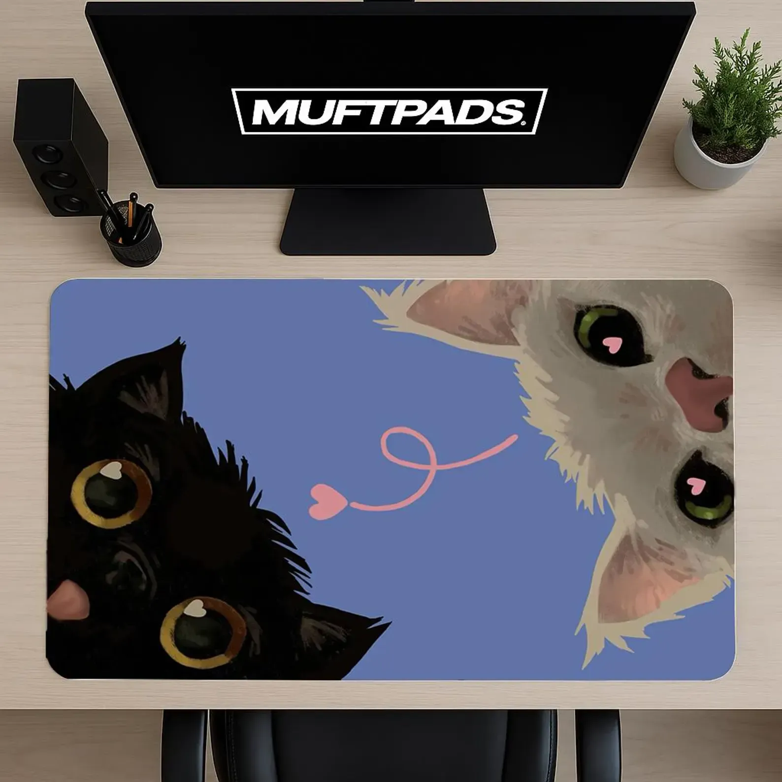 Cat Illustration Mouse Pad – Minimal Desk Mat – Gift for Cat Lovers