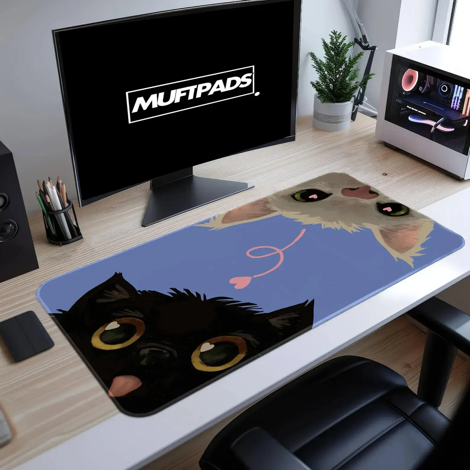 Cat Illustration Mouse Pad – Minimal Desk Mat – Gift for Cat Lovers