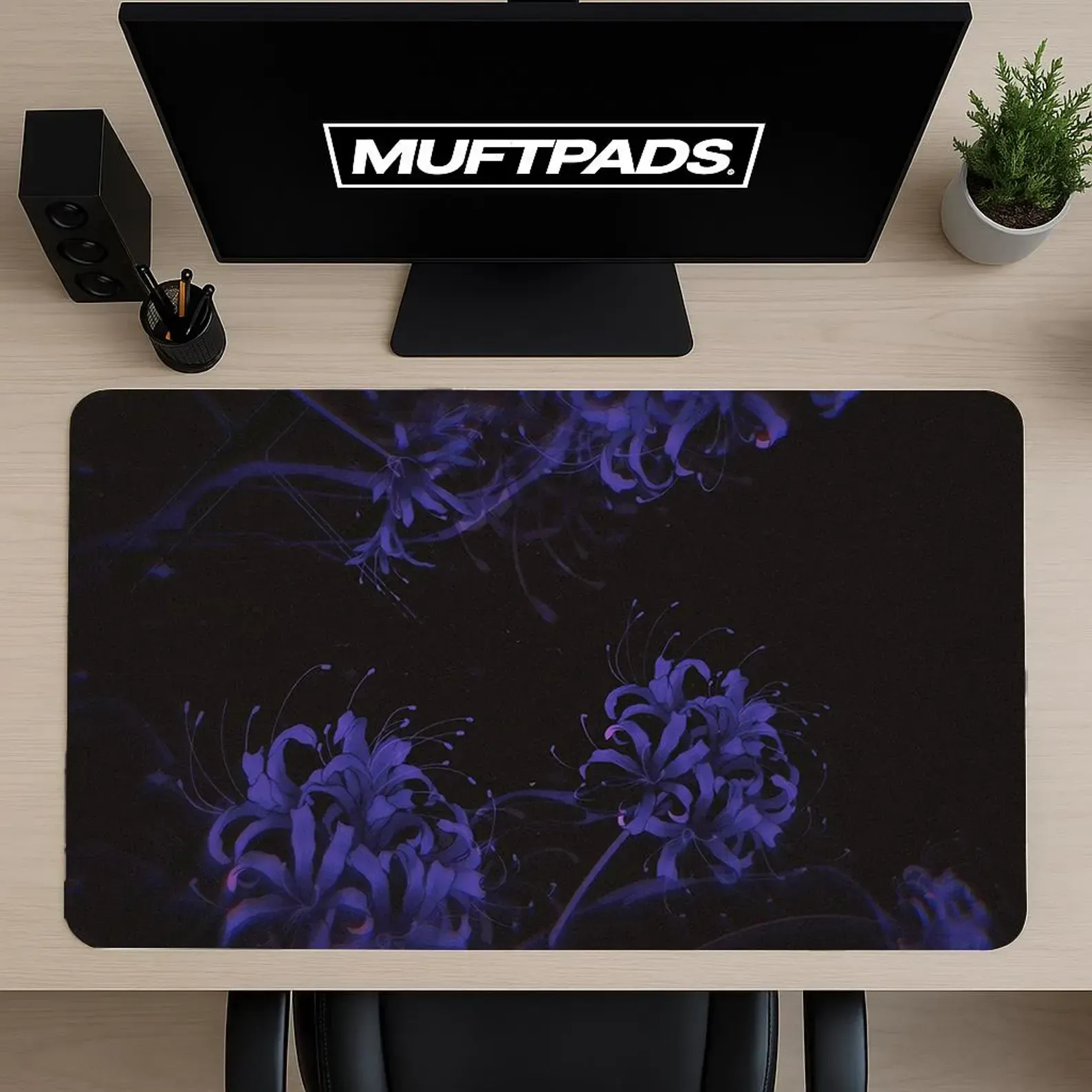 Spider Lily Mouse Pad – Dark Floral Desk Mat – Gaming Desk Setup