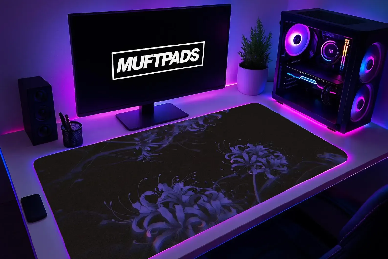 Spider Lily Mouse Pad – Dark Floral Desk Mat – Gaming Desk Setup